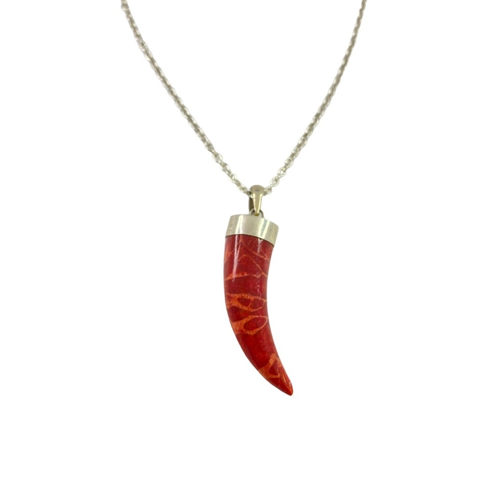 Estate Item: Natural Red Coral Sterling Pendant Necklace